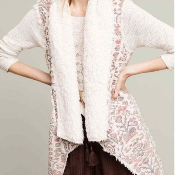 HEI HEI Anthropologie Geometric Jacquard Sherpa Faux Fur Vest - Picture 4 of 12